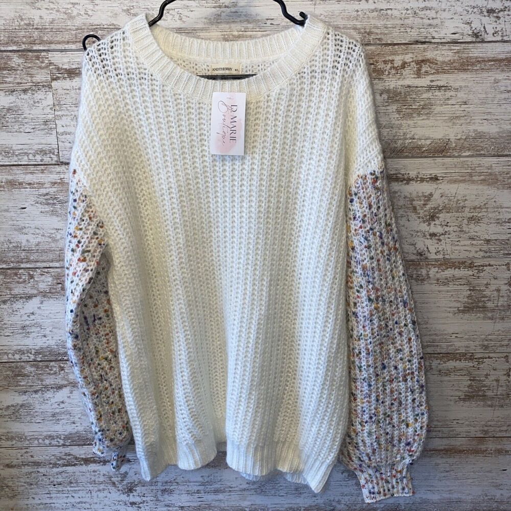 Andthewhy Tell Me Why Rainbow Color Sleeve Sweater Size M/L NWT